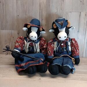 Stuffed Cows Pair, A Set of Two Western Lasso And Whip Cows, Vintage